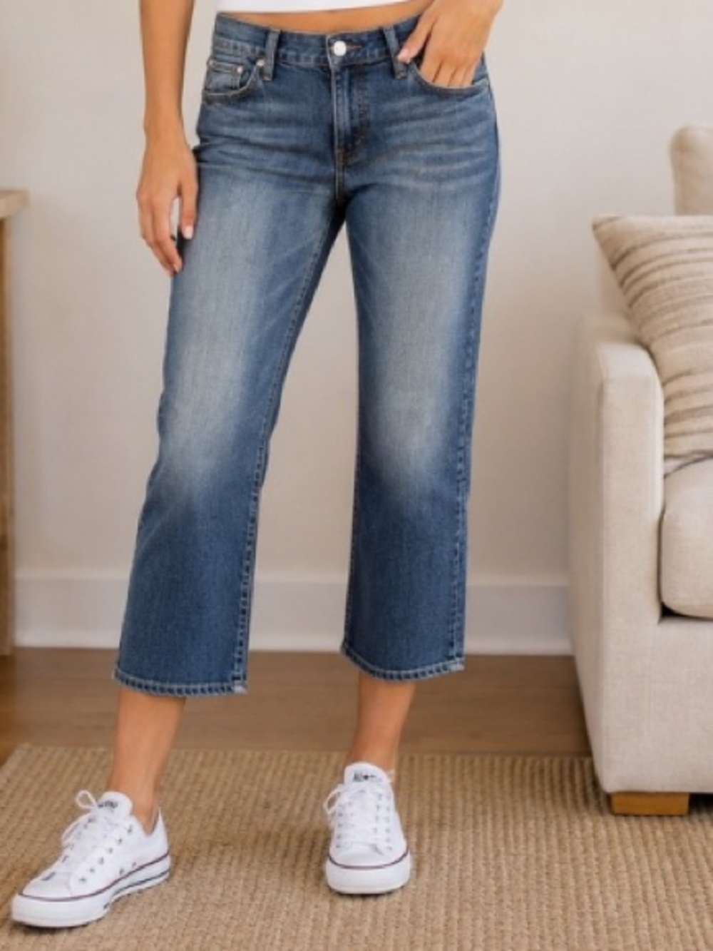 Lucky Brand Sweet and Low Cropped Jeans w/buttoned Back Flat Pockets - Size 28